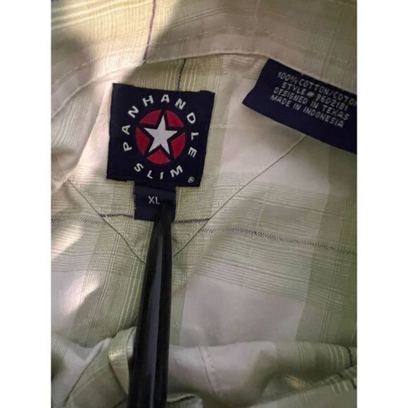 Panhandle Slim Western Mens Size XL Button Up  Rodeo Shirt Green Plaid‎ Cotton - Picture 3 of 5